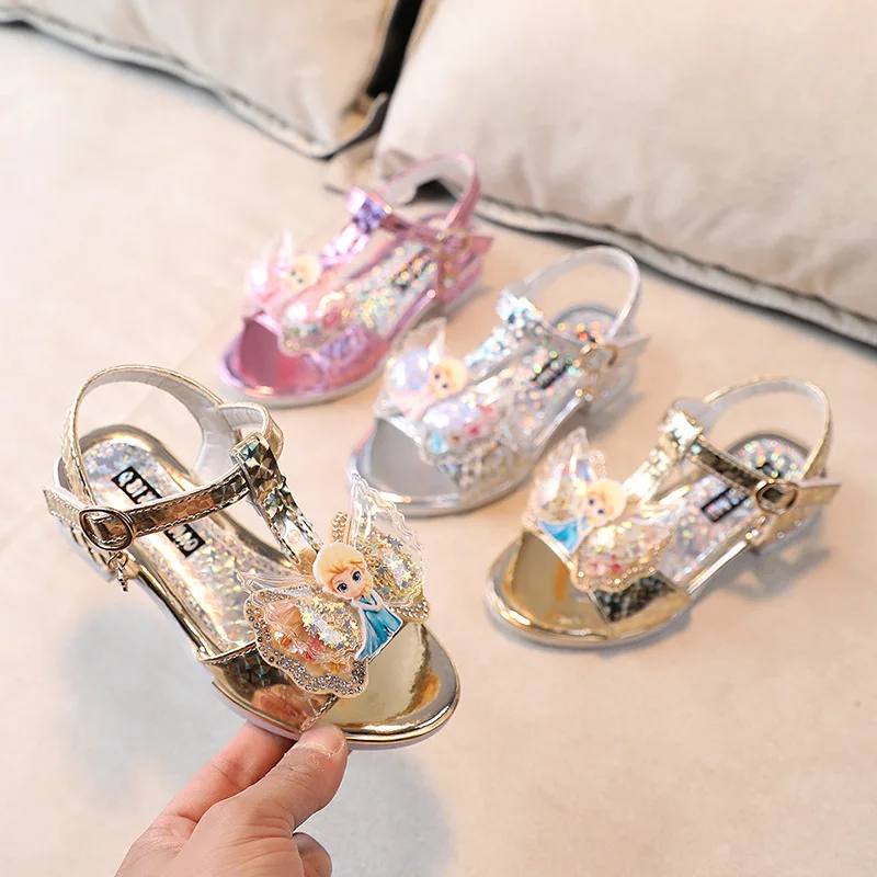 

Disney Girls Sandals Princess Shoes Summer New Korean Cartoon Frozen Elsa Little Girls Fashion Bow Children Beach Shoes