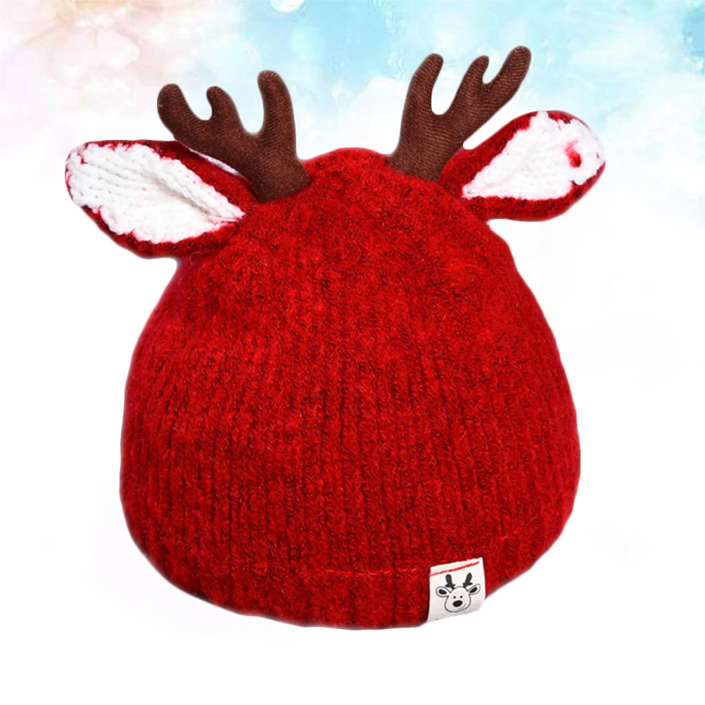

Christmas Elk Shaped Hat Woolen Yarn Kids Thicken Hat Adorable Hat Red