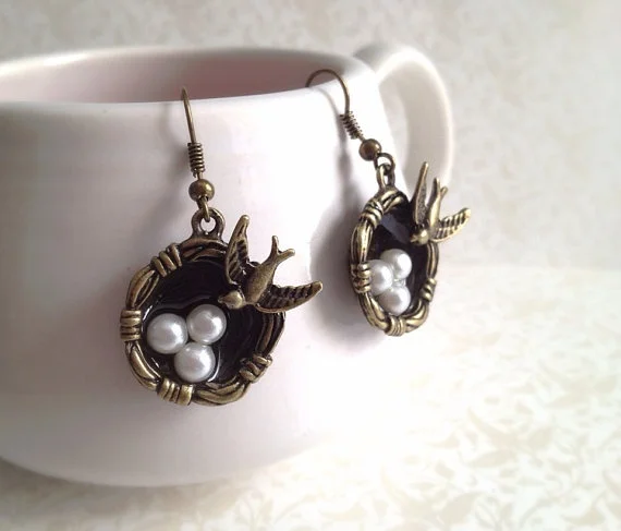 

Vintage 1pcs Trend Fashion Gold Bird Nest Animal Earrings Golden fashion Creativity Gifts For Women Earring Anniversary Jewelry