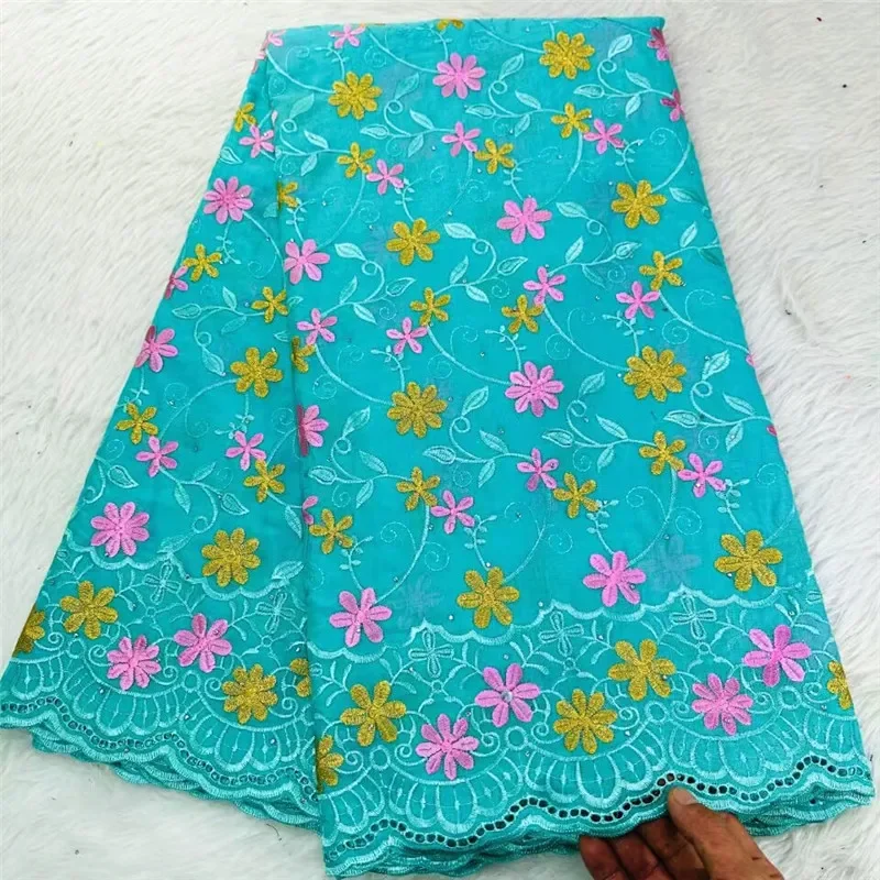 

5 yard Swiss lace fabric heavy beaded With stones embroidery African 100% cotton Swiss voile lace popular Dubai style HL111101