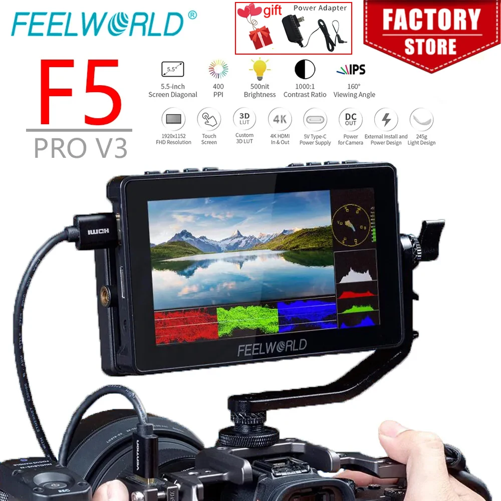 FEELWORLD F5 Pro V3 5 5-дюймовый сенсорный экран 3D LUT DSLR-камера