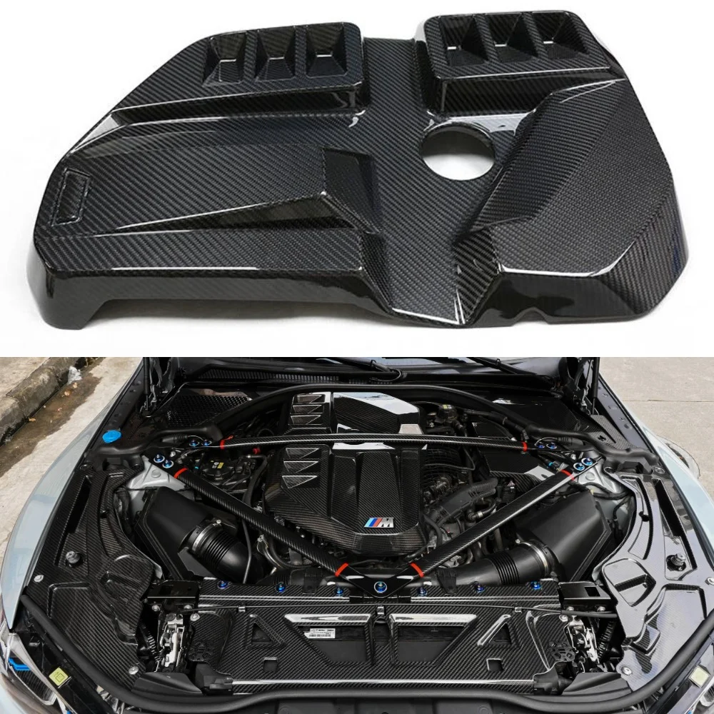 Фото Для BMW M2 G87 M3 G80 M4 G82 Натуральная сухая крышка двигателя из углеродного волокна, сменная накладка отсека двигателя, комплекты кузова, автозапчасти №1