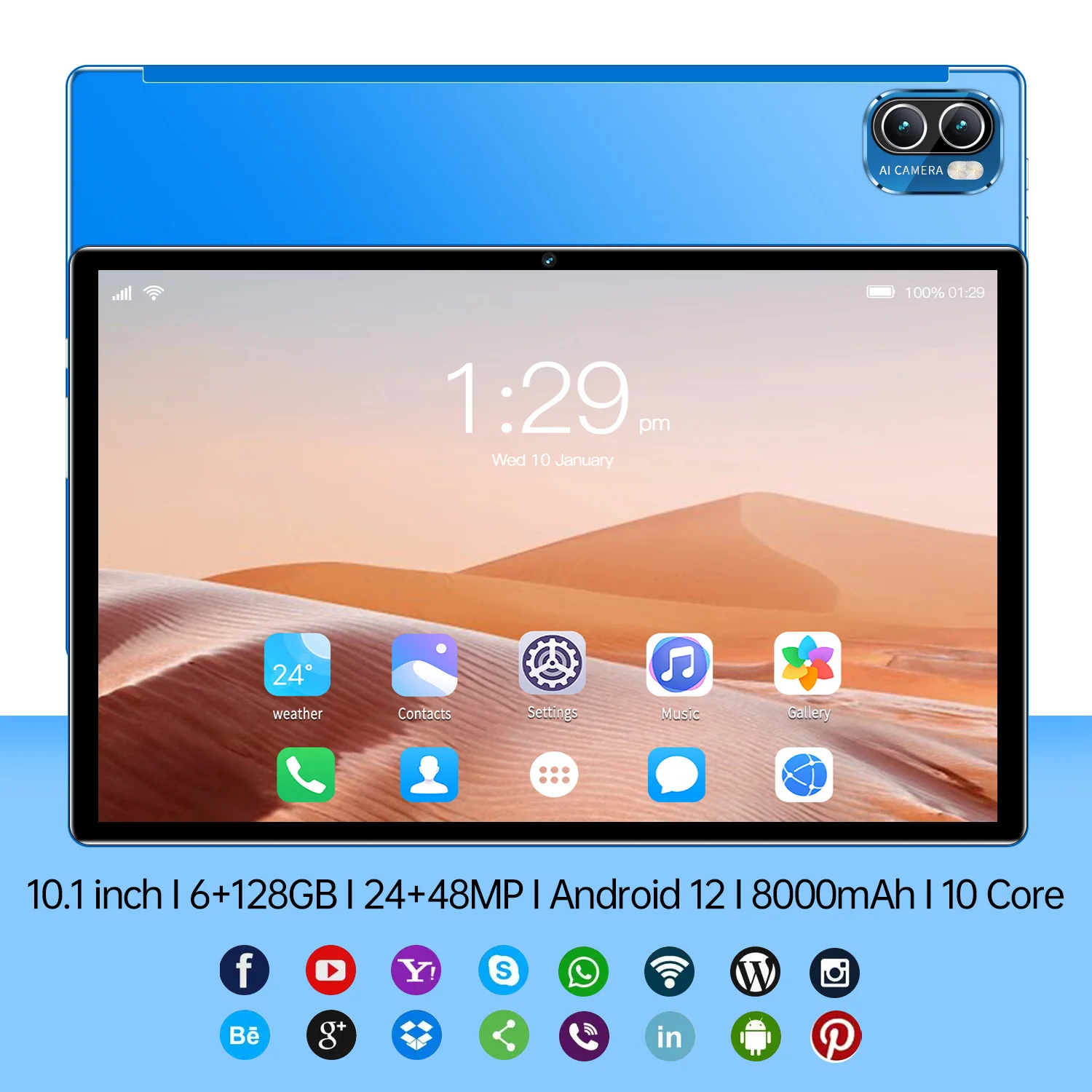 

Планшет на Android 12, восемь ядер, экран 10,1 дюйма, 6 ГБ + 128 ГБ