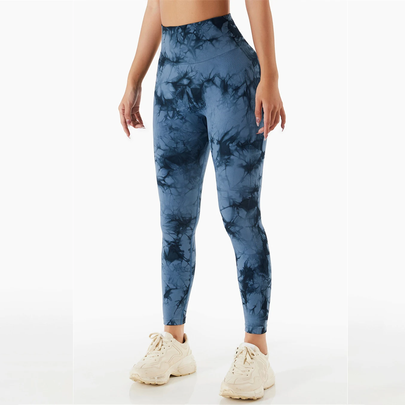 Ladies high waist yoga pants tie-dye breathable abdomen control running training push-up leggings wicking fitness sportswear