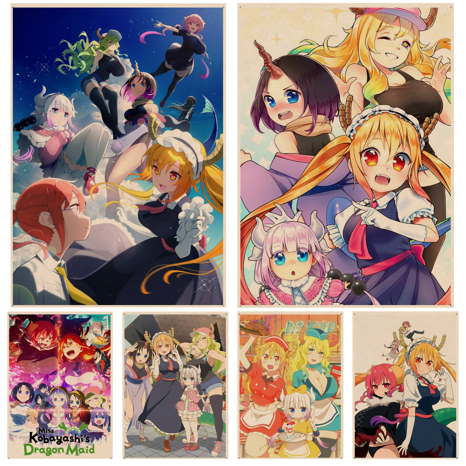 

Japanese Anime Miss Kobayashi's Dragon Maid DIY Poster Decoracion Painting Wall Art Kraft Paper Stickers Wall Painting