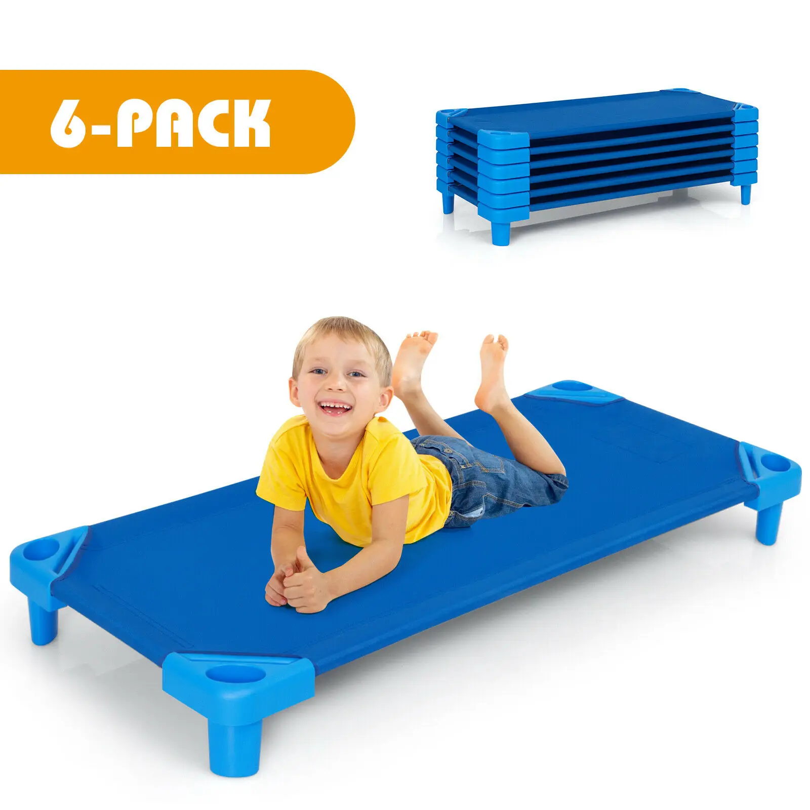 Pack of 6 Kids Stackable Naptime Cot 52'' L x 23'' W Daycare Rest Mat