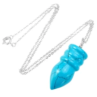 sunyik blue howlite stone pendant pendulum brush pen pointed healing chakra reiki with chain
