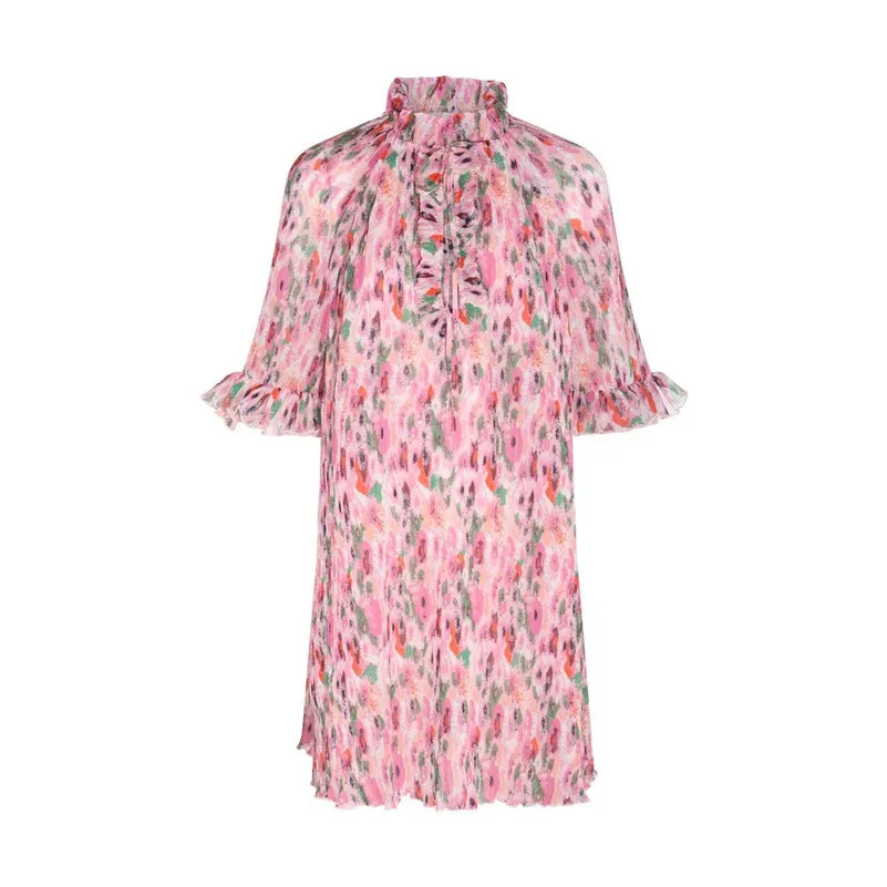 

Женское платье с цветочным принтом, офисное милое шифоновое свободное платье до колена, универсальное шикарное базовое платье с рукавом-бабочкой