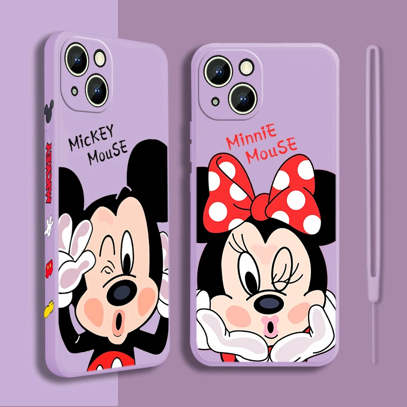 

Mickey Mouse cute Phone Case For Apple iPhone 14 13 12 Mini 11 Pro XS MAX XR X 8 7 6S SE Plus Liquid Left Rope Shell Coque Capa