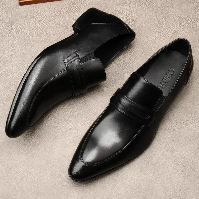 

Formal Men's Dress Shoes Genuine Leather Suit Slip On Men Luxury Business Oxford Shoe Pointed Toe Black Italian Man Loafers