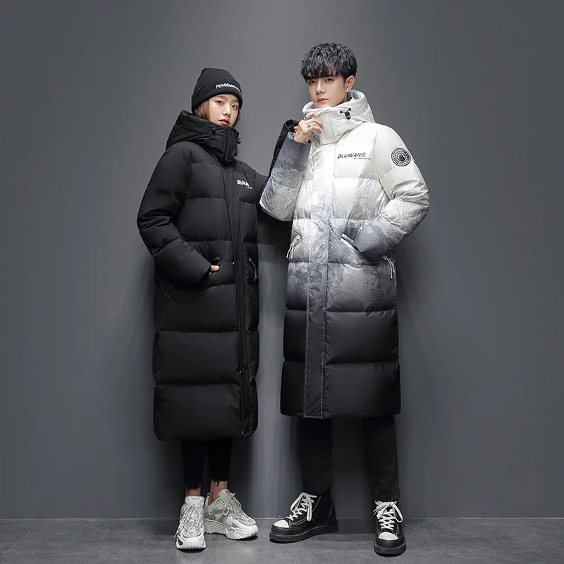 High Quality Men and women Thick Warm Winter white down Jacket Hooded Thicken X-long Duck Down Parka Coat Casual Slim Overcoat