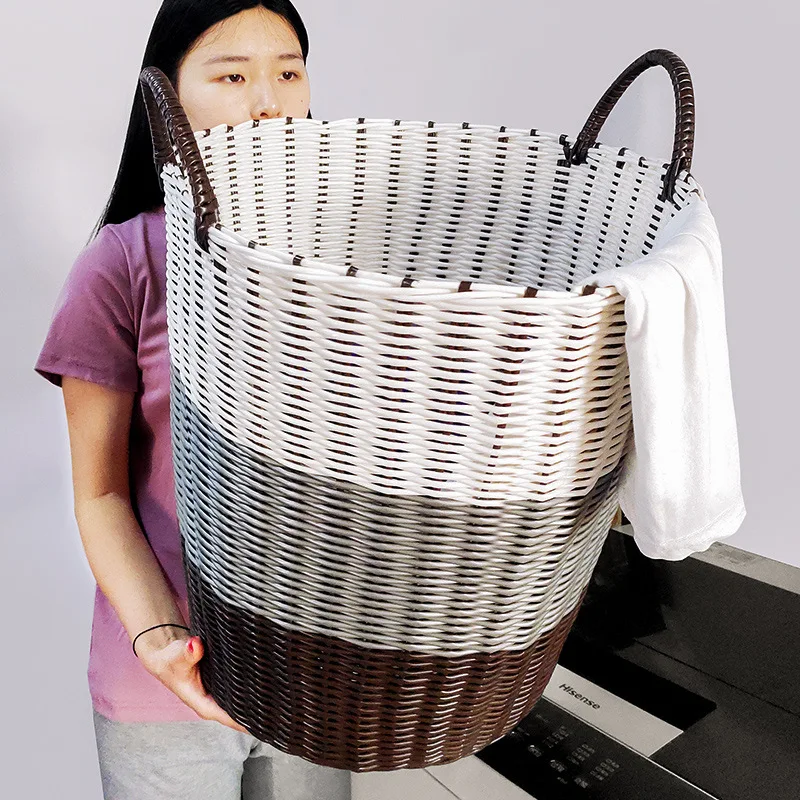 

Foldable Laundry Basket Dirty Clothes Storage Baskets Plastic Rattan Kids Toys Organizer Basket Home Sundries Storage Barrel