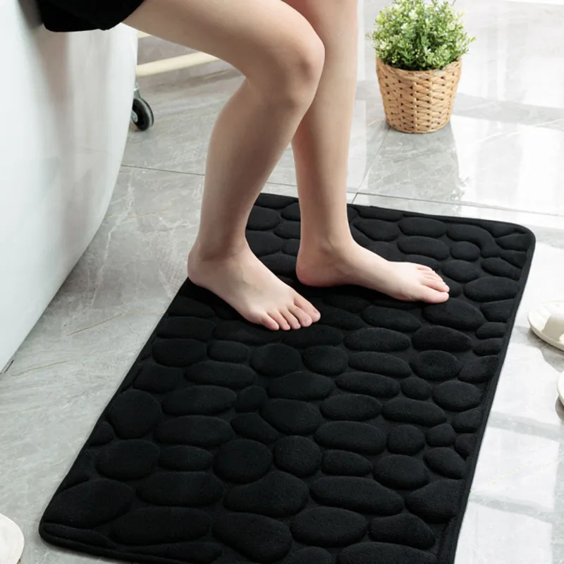 

Cobblestone Bathroom Bath Mat Coral Fleece Non-slip Carpet Soft Memory Foam Pad Shower Room Doormat Bathtub Side Floor Rugs