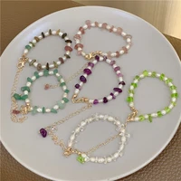 6 colors korean irregular natural stone freshwater pearl beaded bracelets for women luxury jewelry charms bracelet gifts