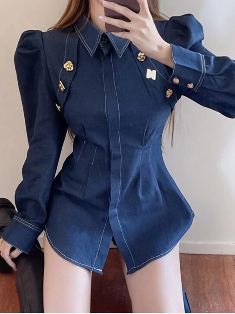 

2023 ZAWFL Женские рубашки из денима, джинсовая рубашка, блузка, топы, новые весенне-летние женские джинсовые рубашки, повседневный Женский Топ с длинным рукавом