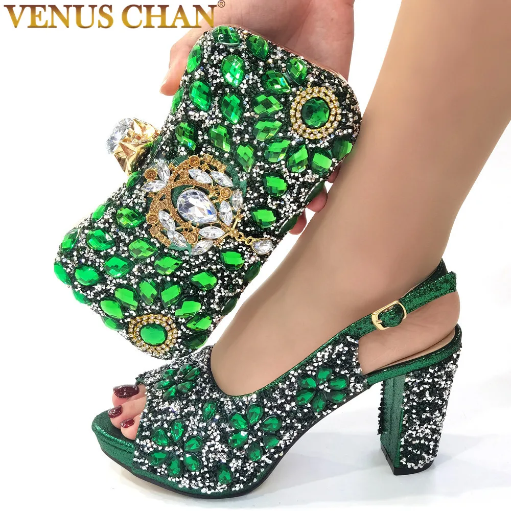 Italy Latest Summer Ladies High Heel Shoe and Bag Rhinestone Simple High Quality Design Shoe for Women Wedding Birthday Party