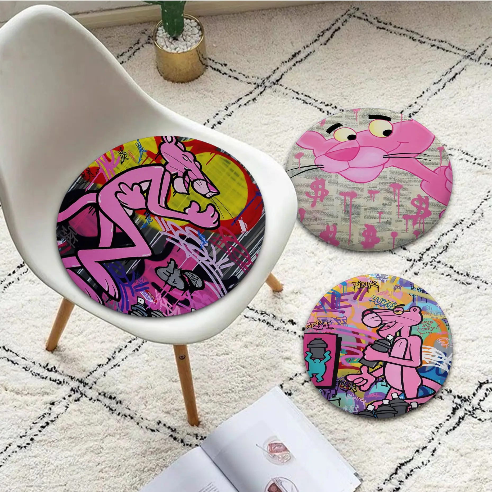 

Disney Graffiti Art Pink Panther Modern Minimalist Style Chair Cushion Soft Office Seat Comfort Breathable 45x45cm Cushion Pads