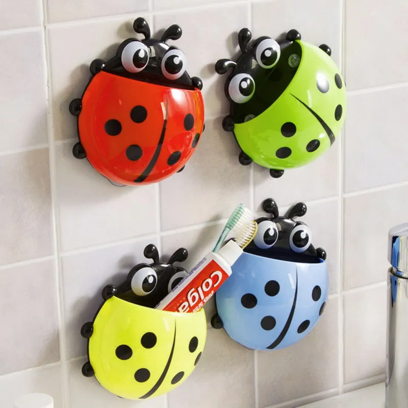 

1Pcs Cute Ladybird Beetle Toothbrush Toothpaste Shelves Pencil/Pen Storage Holders & Racks Children Brush Teeth Bathroom Supply