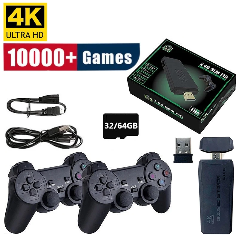 

64G Built-in 10000 Games Retro Game Console 4K HD Video Game Console 2.4G Double Wireless Controller Game Stick For PSP PS1 GBA