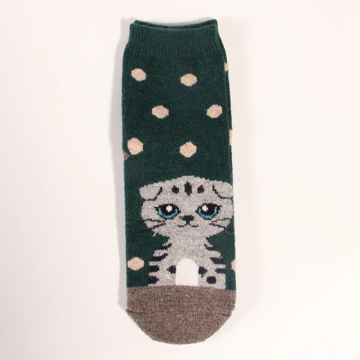 12 Pairs Winter Women Wool Socks Thick Soft Horizontal Striped Jacquard Polka Dot Cartoon Cat Middle Tube Vintage Warm Socks