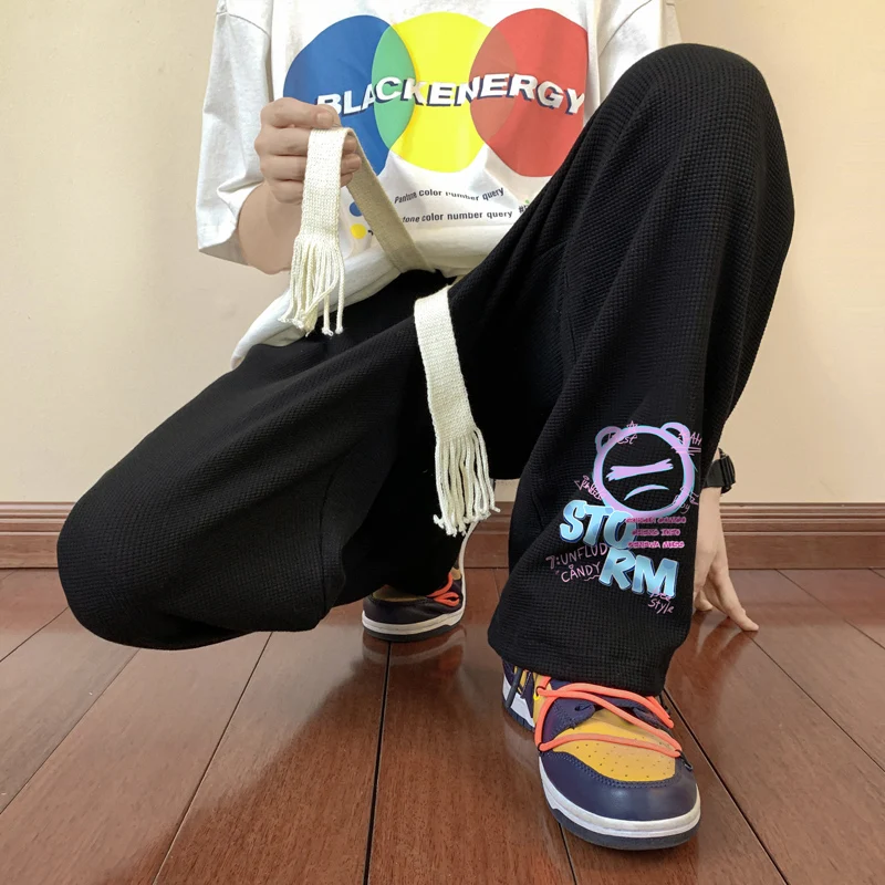 UYUK Straight Letter Graphic Men's Sweatpants Casual Oversize Men's Sports Ankle-tied Pants Hip Hop Fashion Trousers Streetwear