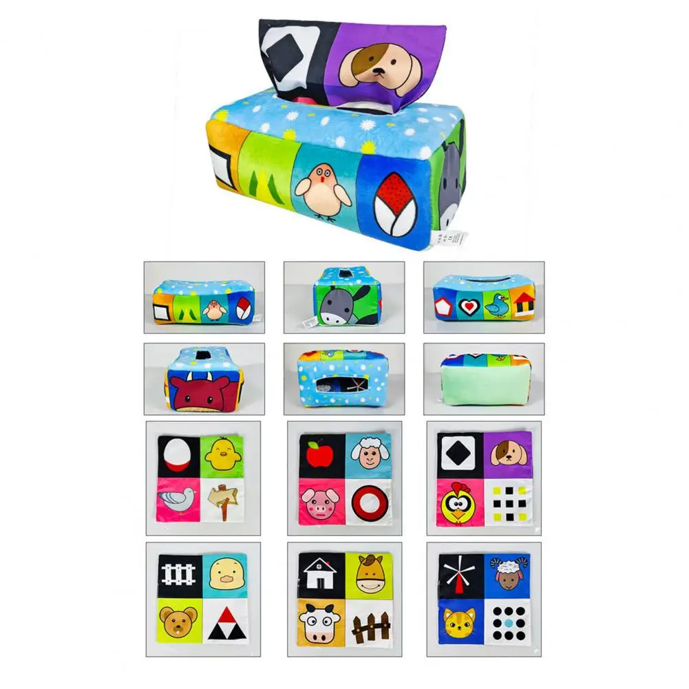 

Brain Develop Rich Content Children Soft Cloth Tissue Box Toy for Boys Girls
