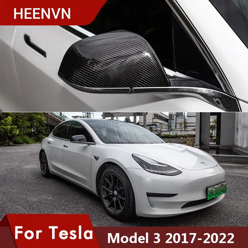 

Heenvn Model3 2022 защитный чехол из настоящего углеродного волокна для зеркала заднего вида Tesla Model 3 2021 Аксессуары Матовая модель три