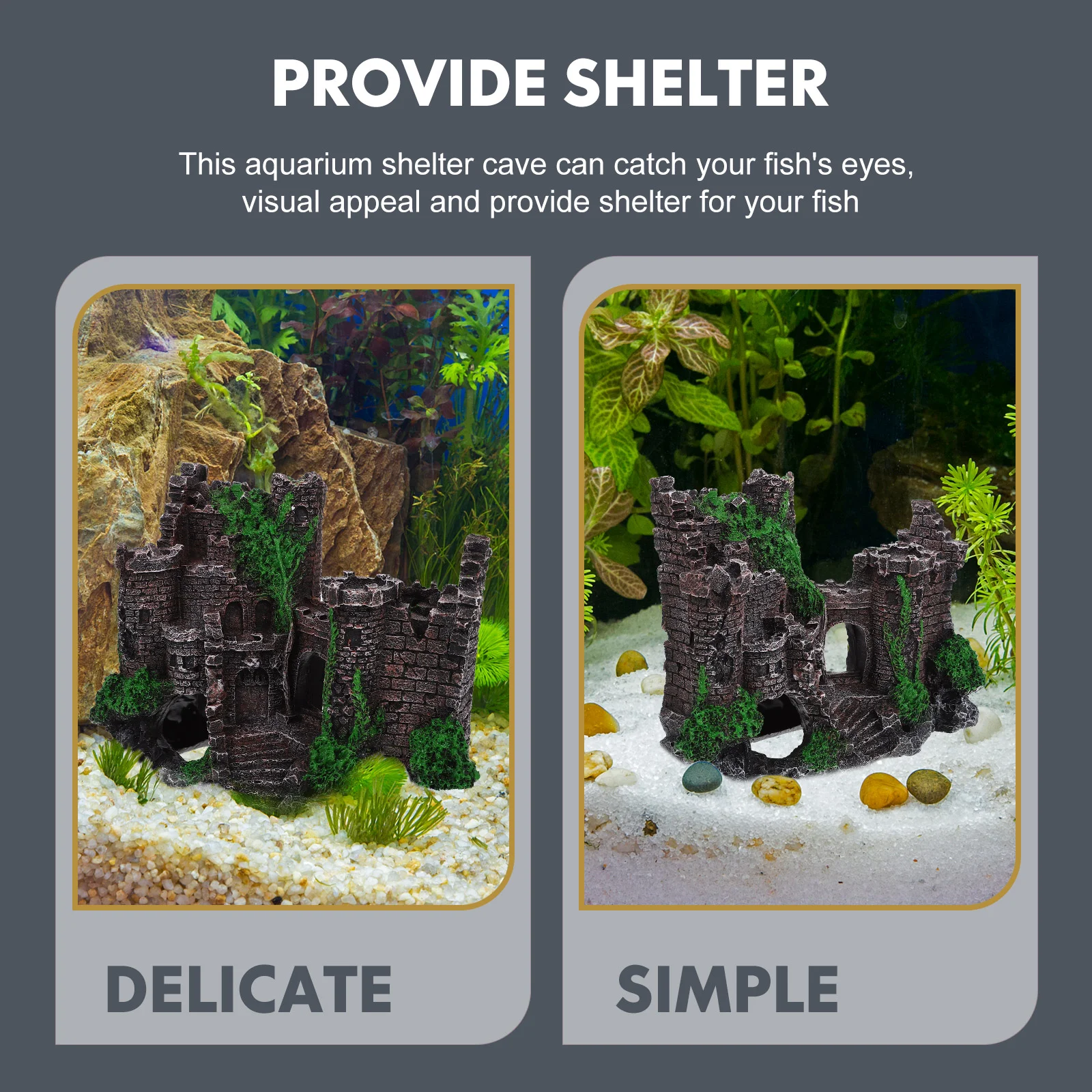 

Aquarium Castle Tank Cave Decor Hideout Decorations Ornament Betta Hideaway Resin Shelter Mountain Hiding Decoration Hideouts