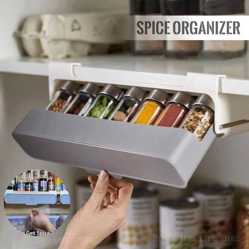

Kitchen Spice Organizer Drawer Seasoning Pantry Rack Storage Container Utensils Drawer Cabinet Shelf Jars Supplies Cupboard Wall