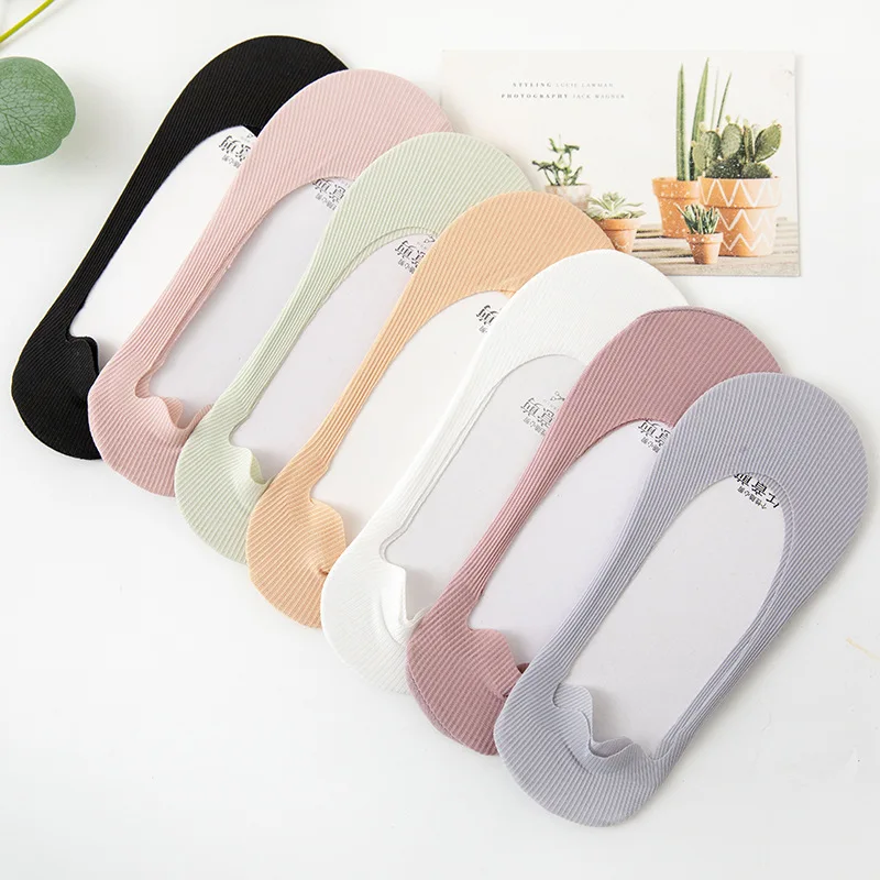 

Cut any Solid Color Versatile Shallow Cut Shoes Silicone Anti Slip Socks Summer Thin 5 Pair Ice Silk Invisible Boat Socks