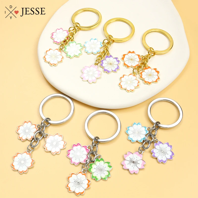 

Lovely Enamel Keychains Colorful Sakura Flower Alloy Pendant Keyrings for Women Girl Bag Car Key Holder Jewelry Gift Accessories