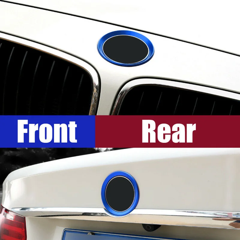 1Pcs Car Front Rear Logo Ring Hood Trunk Decor Lid Ring Circling  Badge Blue / Red Exterior Parts for BMW 82 / 74mm Emblem Hood images - 6