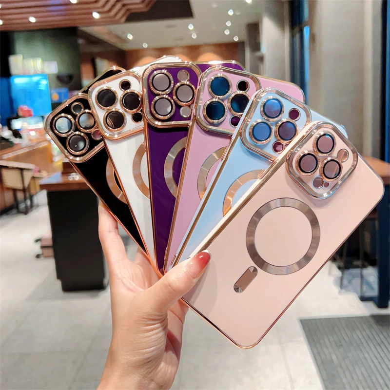 

Luxury Electroplated Magnetic Magsafe Wireless Charge Case For iPhone 11 12 13 14 Pro Max 14 Plus Soft Silicone Shockproof Cover