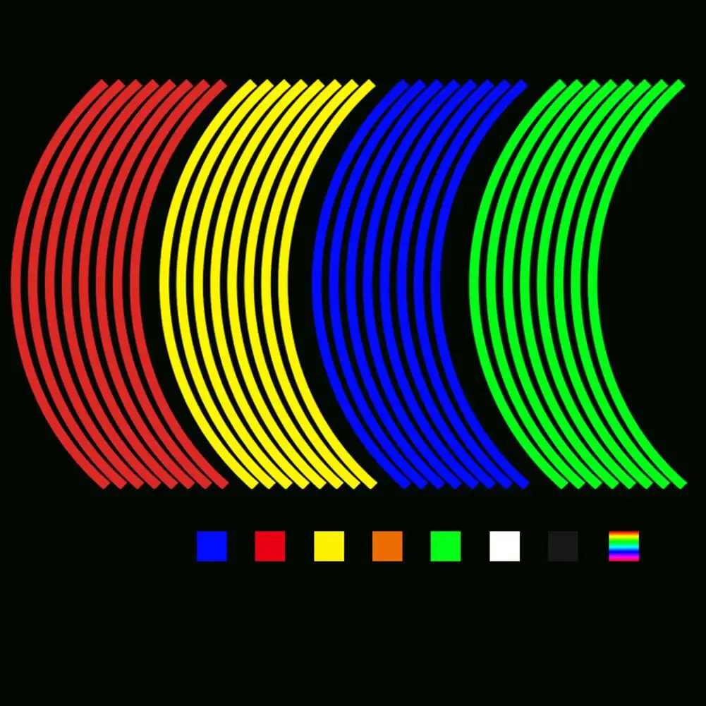 

16pcs Motorcycle Wheel Stickers Reflective Strips 18in Waterproof Rim Stripe Tape Scooter Bike Tire Decoration for Honda/Suzuki