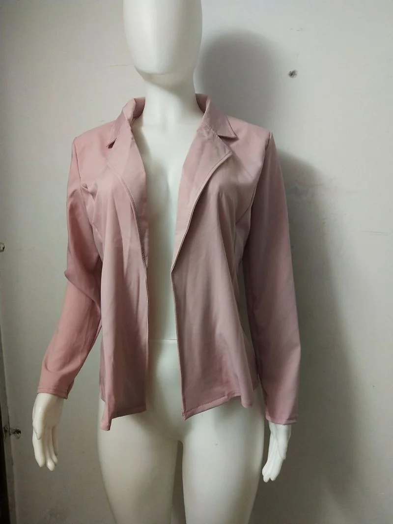 Fashion Casual Office Blazer Solid Colors Slim Jacket Front Open Cardigan V-neck Notched Coats Women Work Wear Business Clothing