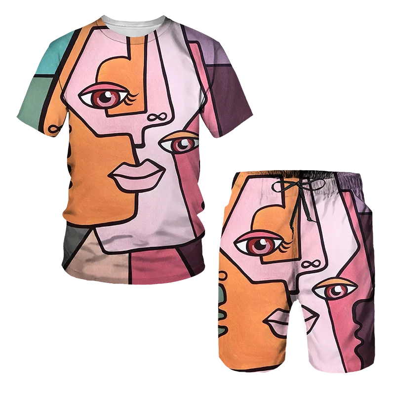 

Abstract Art Painting 3D Printing Suit Summer Man Shorts Plus Size Summer Outfits Hawaiian Shirt Man Short Sleeve T-shirt