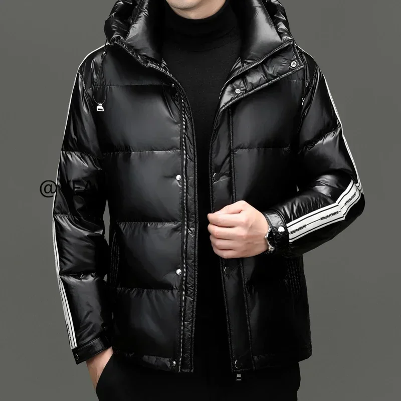 Яркий короткий пуховик с длинным рукавом мужской зимний брендовый утиный пух