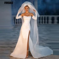 fivsole boho satin wedding dresses 2022 simple strapless mermaid bridal gowns vestido de novia side split robe de mari%c3%a9e