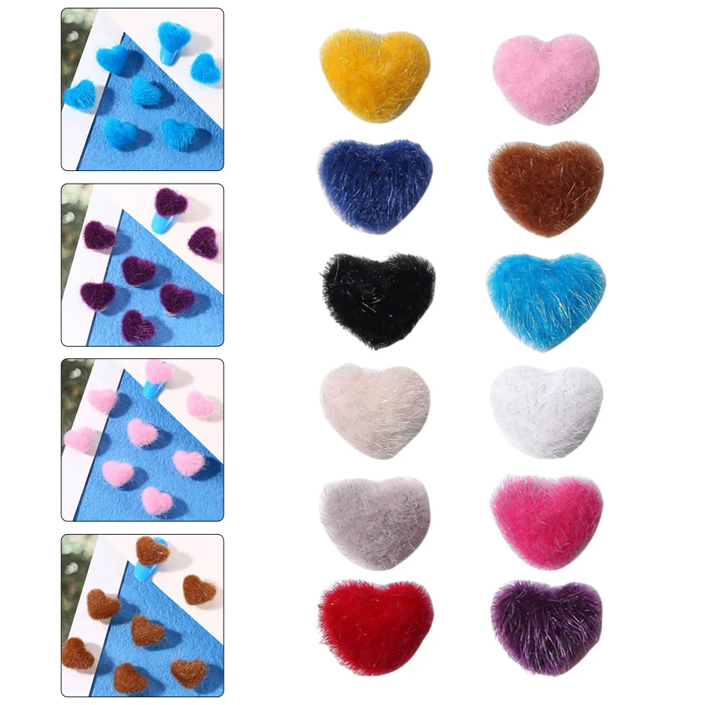 

12pcs Nail Pom Fluffy Plush Heart Detachable 3D Nail Nail with Magnetic Base for Nails DIY Manicure Tip Decoration