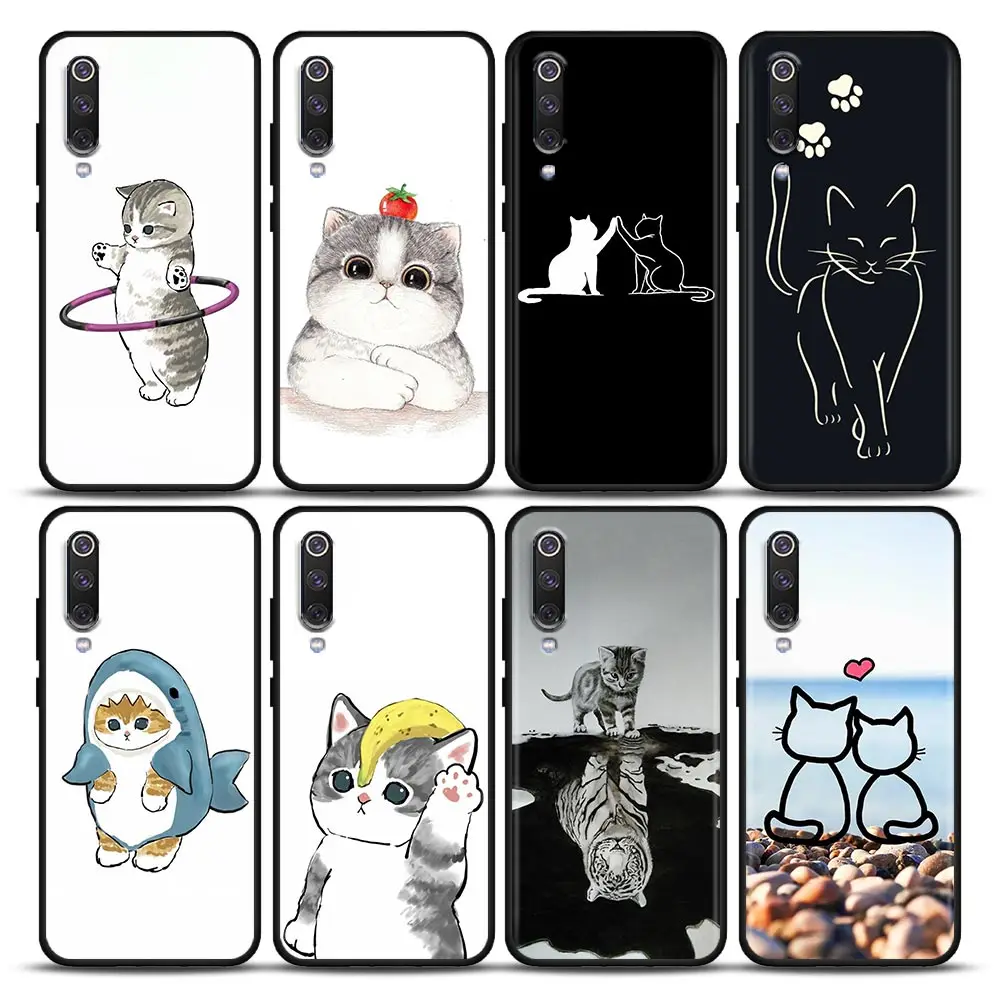 

Funny Cute Line Art Cat Animal Pattern Soft Case For Xiaomi Mi 9 9se 8 10 10T A2 Lite 10S 9T CC9 Note 10 Pro 9Lite Cover Fundas