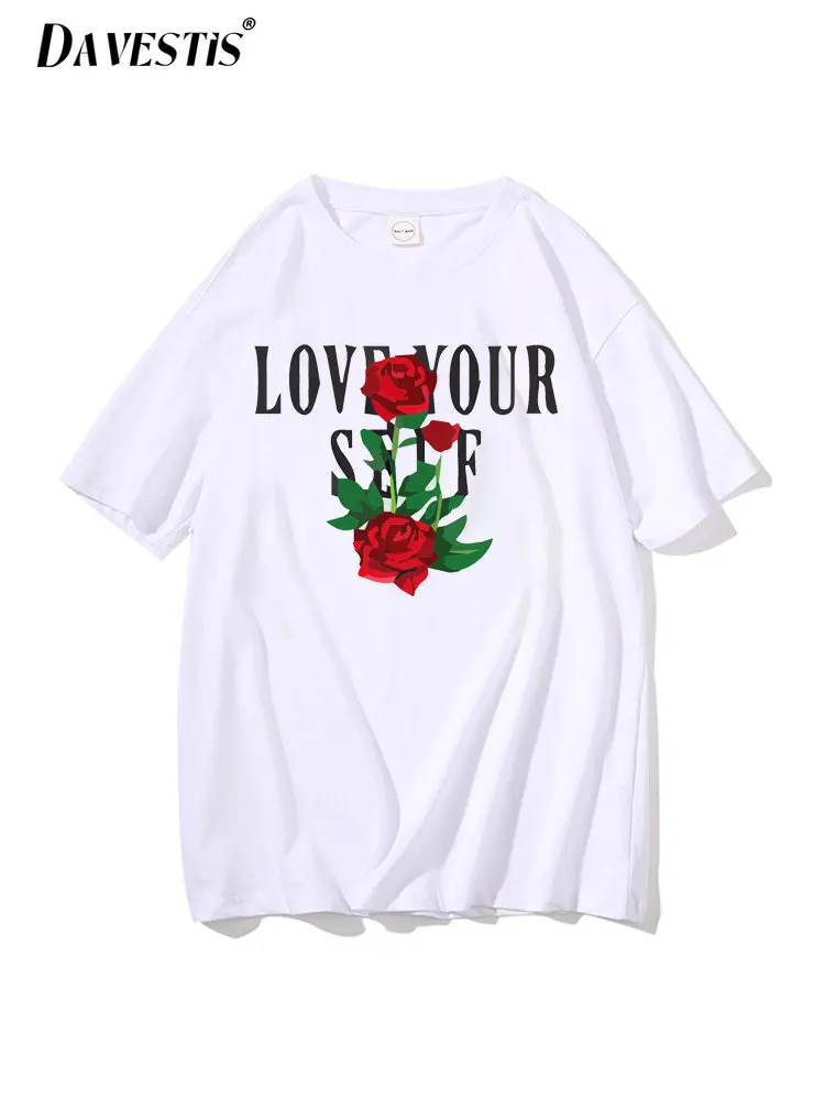 

Женская футболка с принтом роз, тонкая свободная дышащая Повседневная футболка с коротким рукавом, корейские модные футболки с граффити, лето 2023