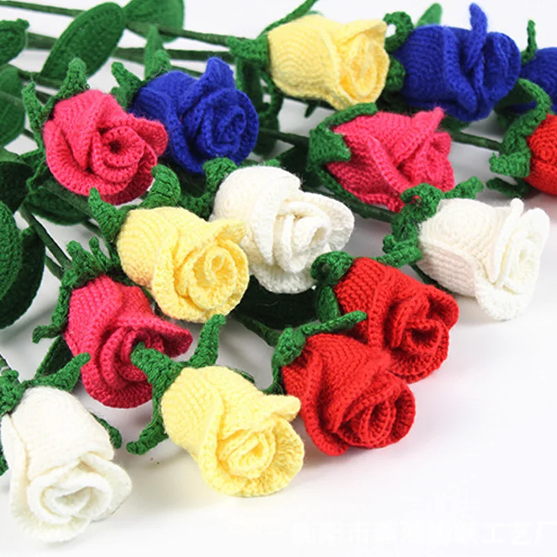 

Simulated Handcrafted Rose Knitted Crafts Crochet Woven Finished Rose Home Decoration Bouquet Ornaments Festival Gift Girlfriend