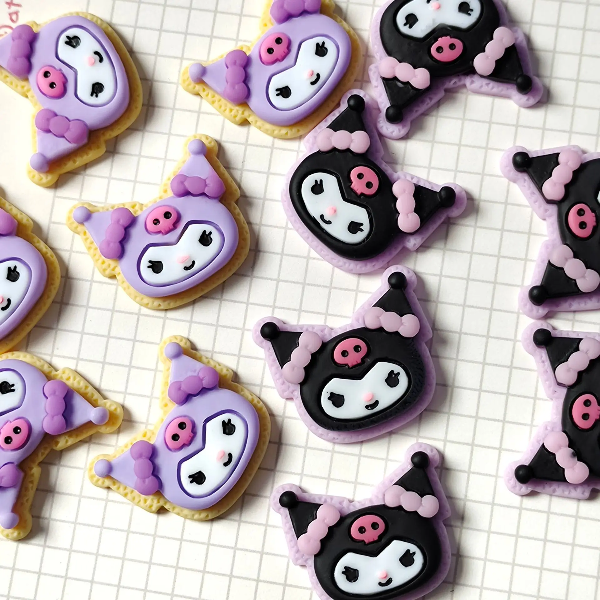 

5Pcs Kawaii Anime Kuromi Cartoon Biscuit Shape Flatback Resin Miniatures Toy DIY Crafts Phone Shell Patch Hair Accessories Toys