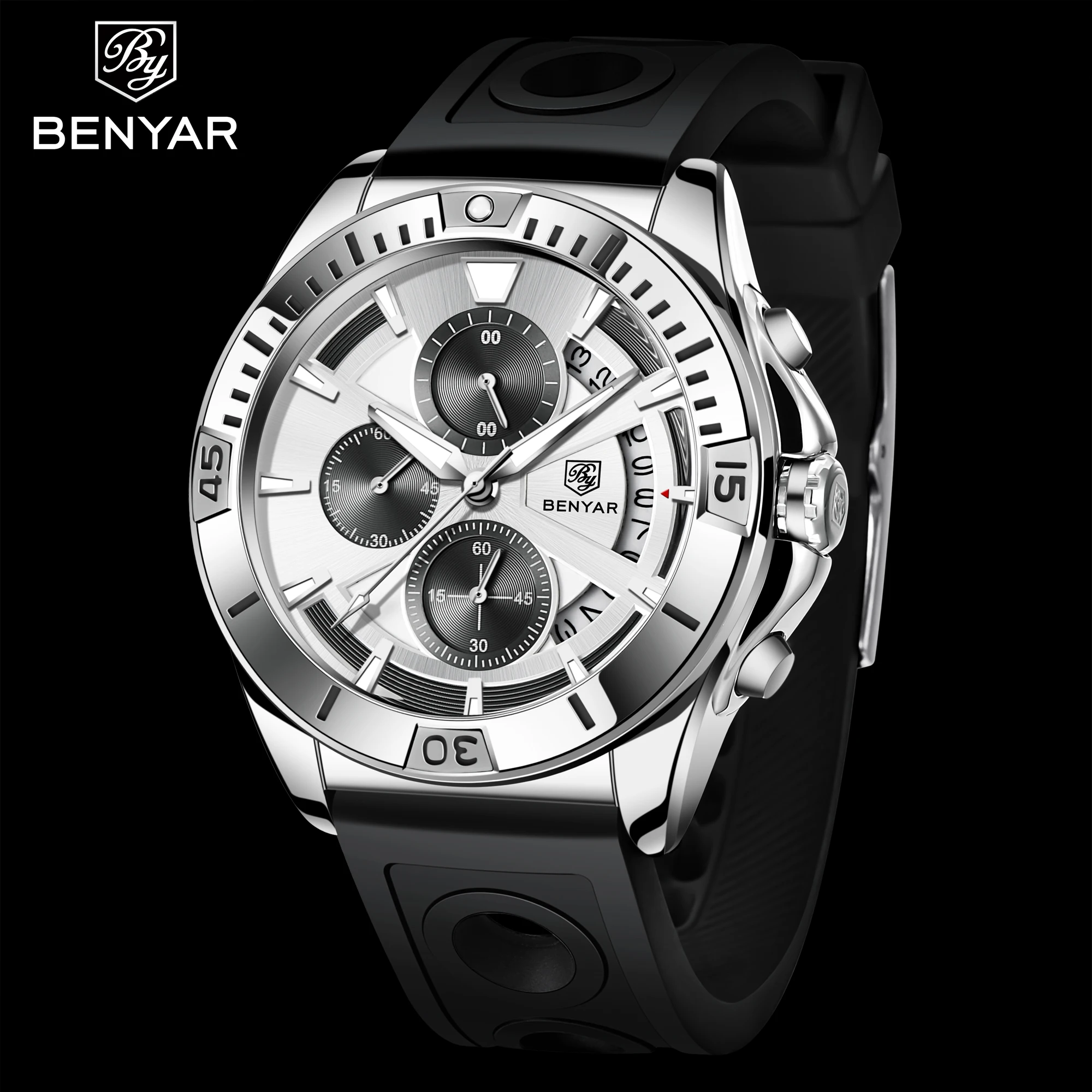

Relogio Masculino BENYAR New Sport Chronograph Silicone Mens Watches Top Brand Luxury Quartz Clock Waterproof Big Dial Watch Men