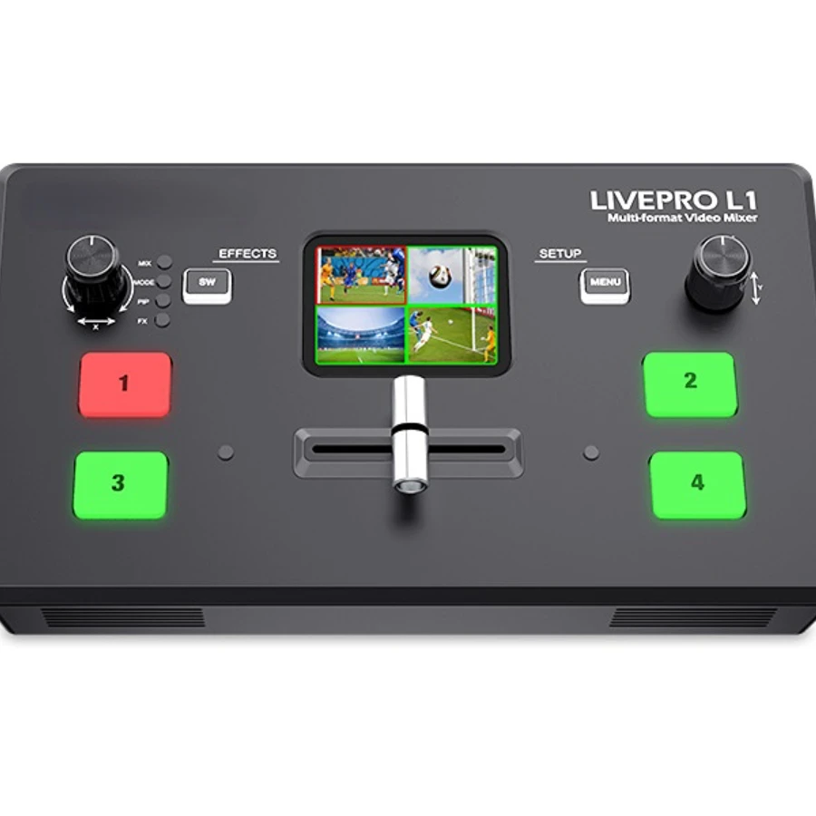 

Feelworld HDMI Multi-Format Livepro L1 V1 Studio Record Preview Mode Real Time Live Streaming Switcher Video Mixer For DSLR Came