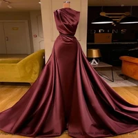 high quality burgundy evening dresses ribbon mermaid draped open back prom gowns party wear robe de soir%c3%a9e for female 2022
