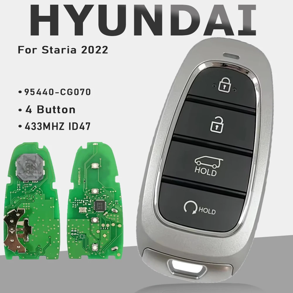 

KEYECU P/N: 95440-CG070 для Hyundai Staria 2022, умный дистанционный ключ, 4 кнопки, 433 МГц, ID47, брелок без ключа Go