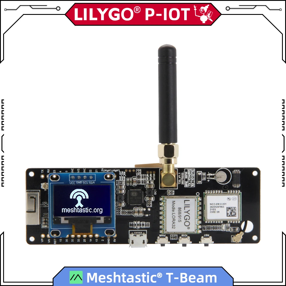 LILYGO® TTGO Meshtastic T-Beam V1.1 ESP32 LoRa 915MHz 433MHz 868MHz 923MHz WiFi BLE GPS With 0.96 inch OLED 18650 Battery Holder