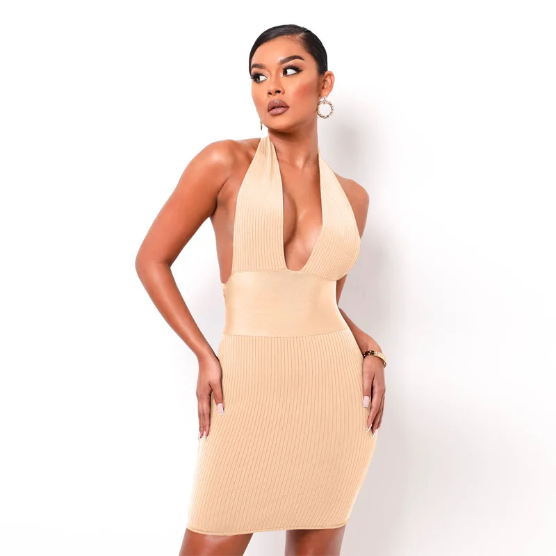 

European And American Style New Summer Women's Sexy Backless V-Neck Slim Dress