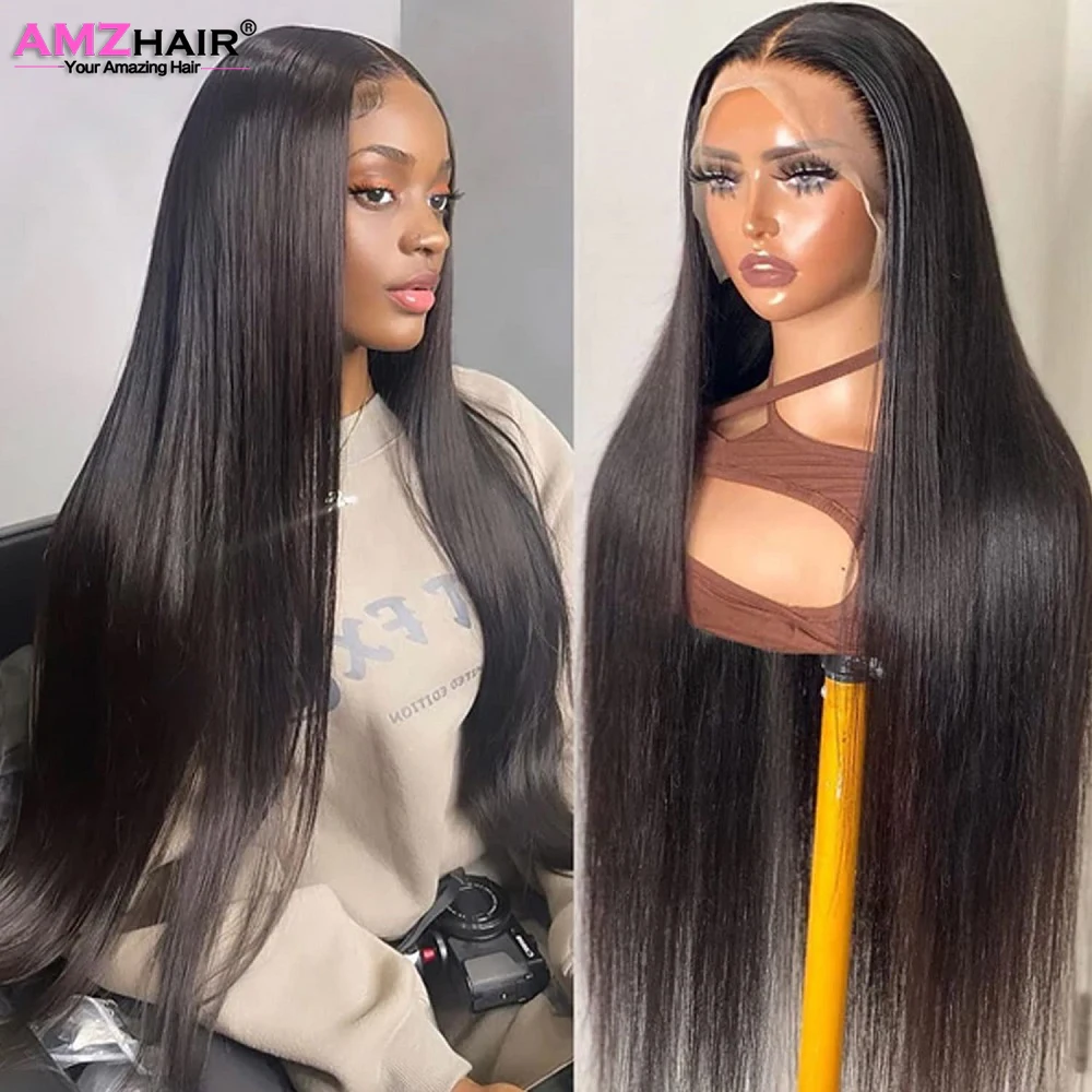 

30 32 Inch Bone Straight 13x4 HD Lace Frontal Wigs Pre Plucked Peruvian Transparent 4x4 Lace Closure Human Hair Wigs 180 Density
